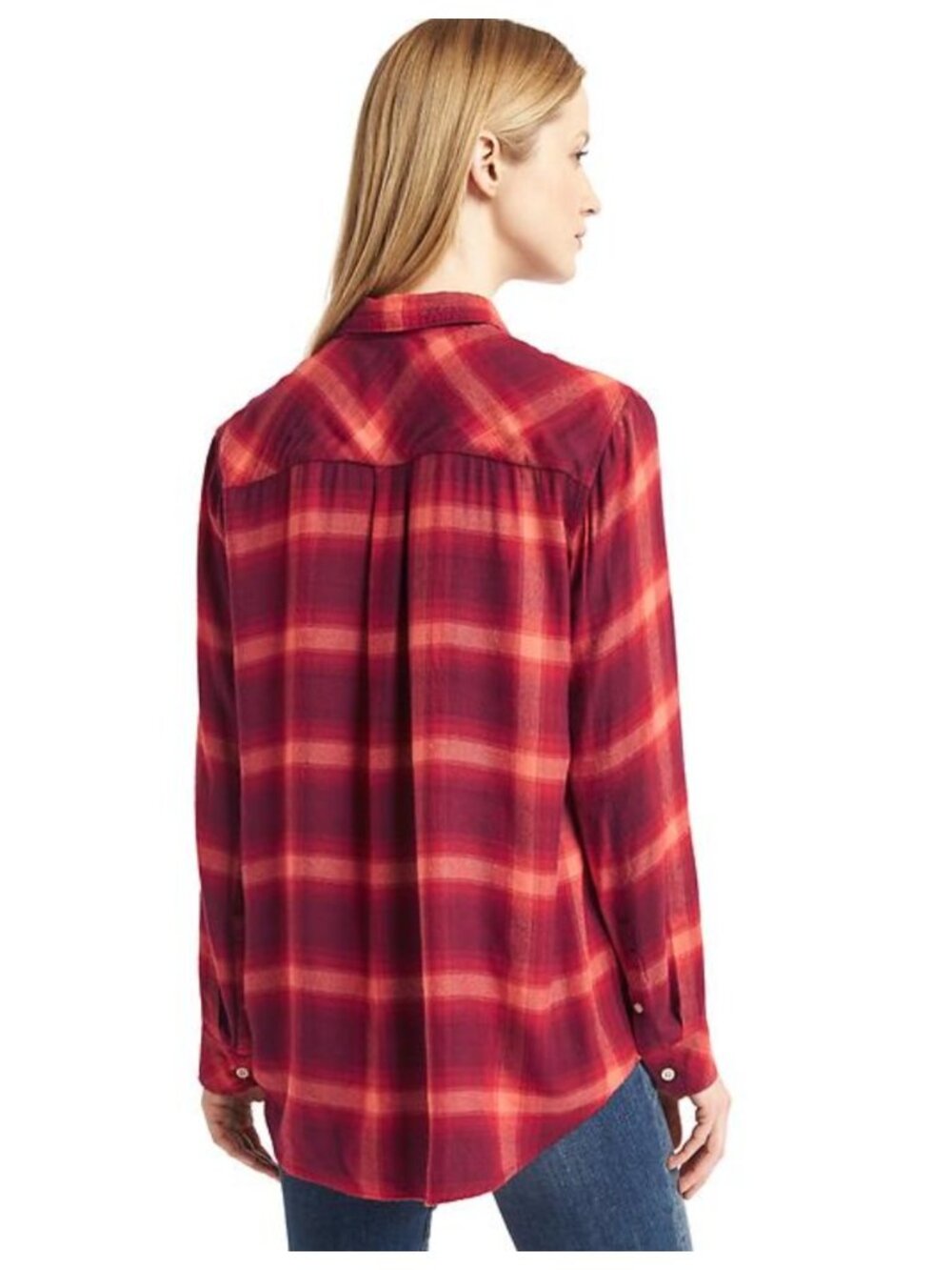 GAP + Pendleton Red Long Sleeve Button Up Boyfriend Flannel Shirt sz M - Picture 2 of 6